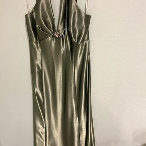 Jessica McClintock Metallic Green Backless Dress